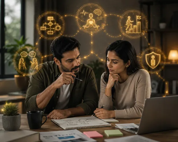 Two people working through a plan together